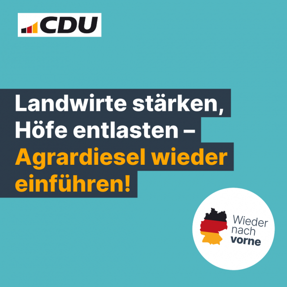 Landwirte stärken, Höfe entlasten – Agrardiesel wieder einführen! 